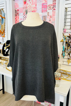 Perfect Afternoon - Black - Relaxed Ribbed Poncho Top