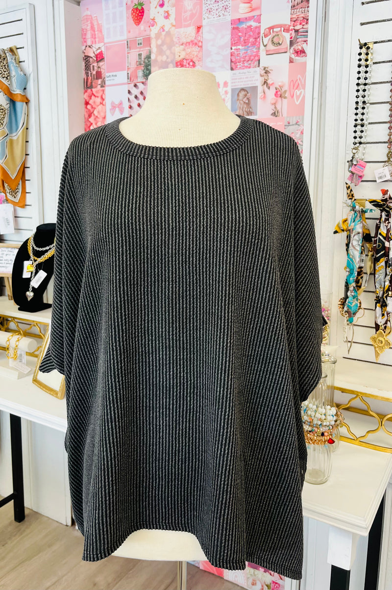 Perfect Afternoon - Black - Relaxed Ribbed Poncho Top