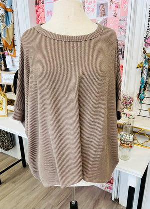 Perfect Afternoon - Mocha  - Relaxed Ribbed Poncho Top