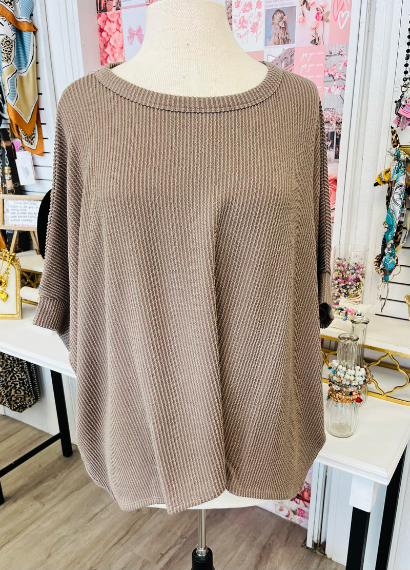 Perfect Afternoon - Mocha  - Relaxed Ribbed Poncho Top