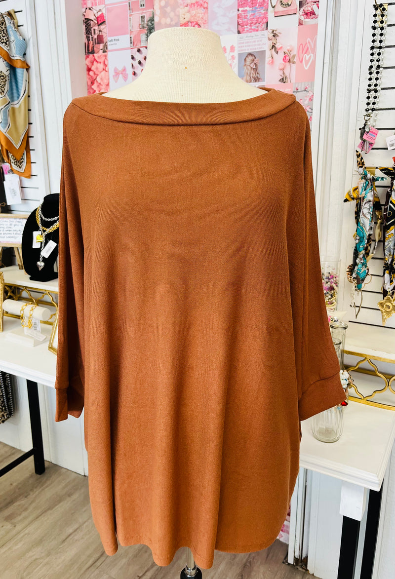 Ready to Relax - Rust - Relaxed Dolman Hacci Top