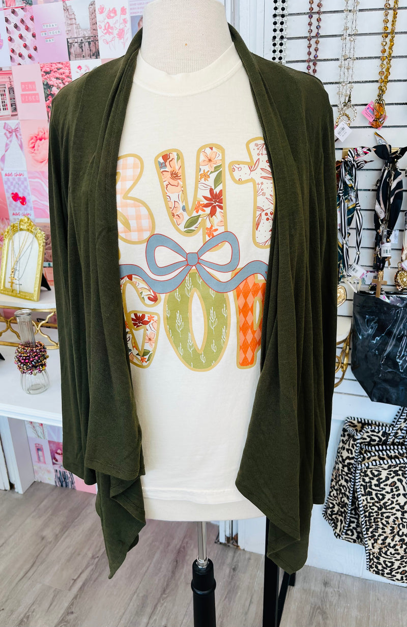 All Season Long - Olive - Soft Drape Cardigan