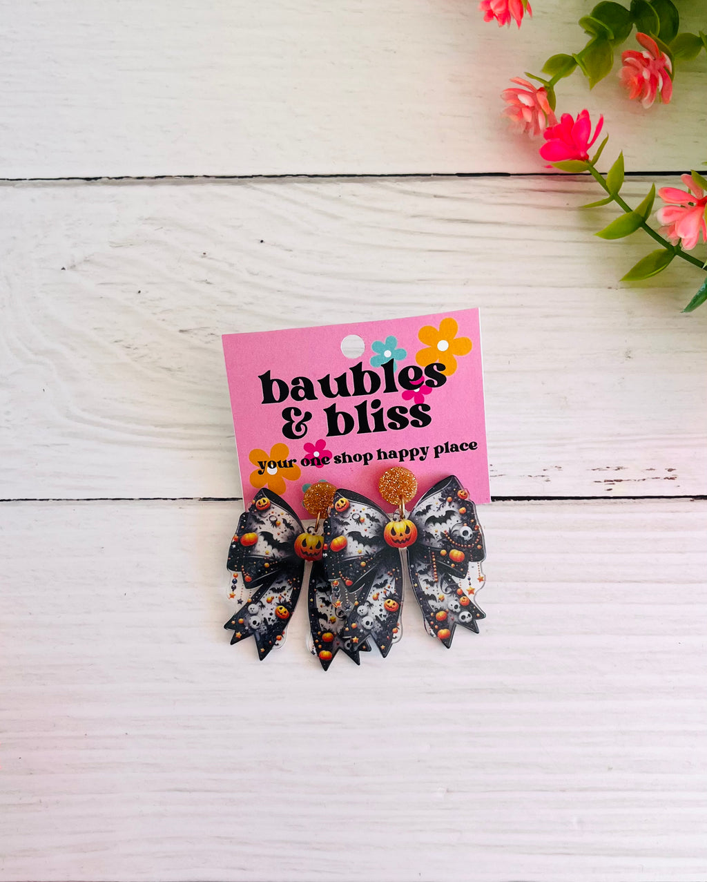 Boo-tiful Halloween Printed Bow Earrings