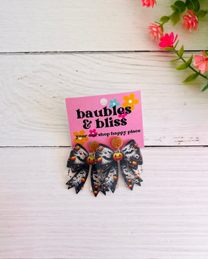Boo-tiful Halloween Printed Bow Earrings