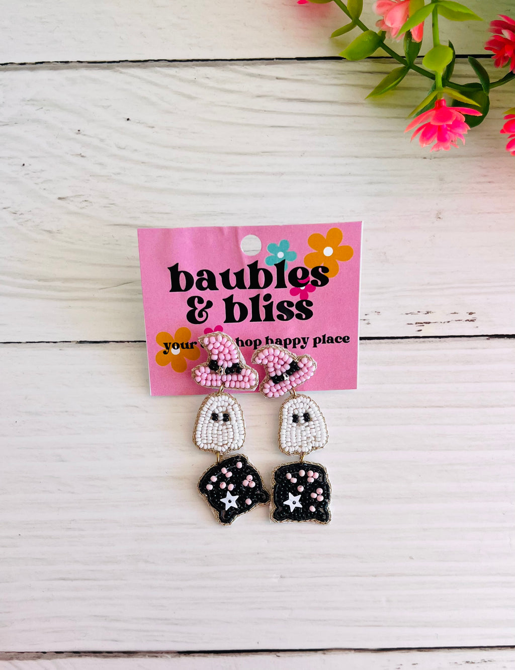 Hey Ghoul Hey Beaded Dangle Halloween Earrings