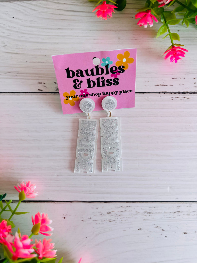 Silver Glitter Bride Earrings