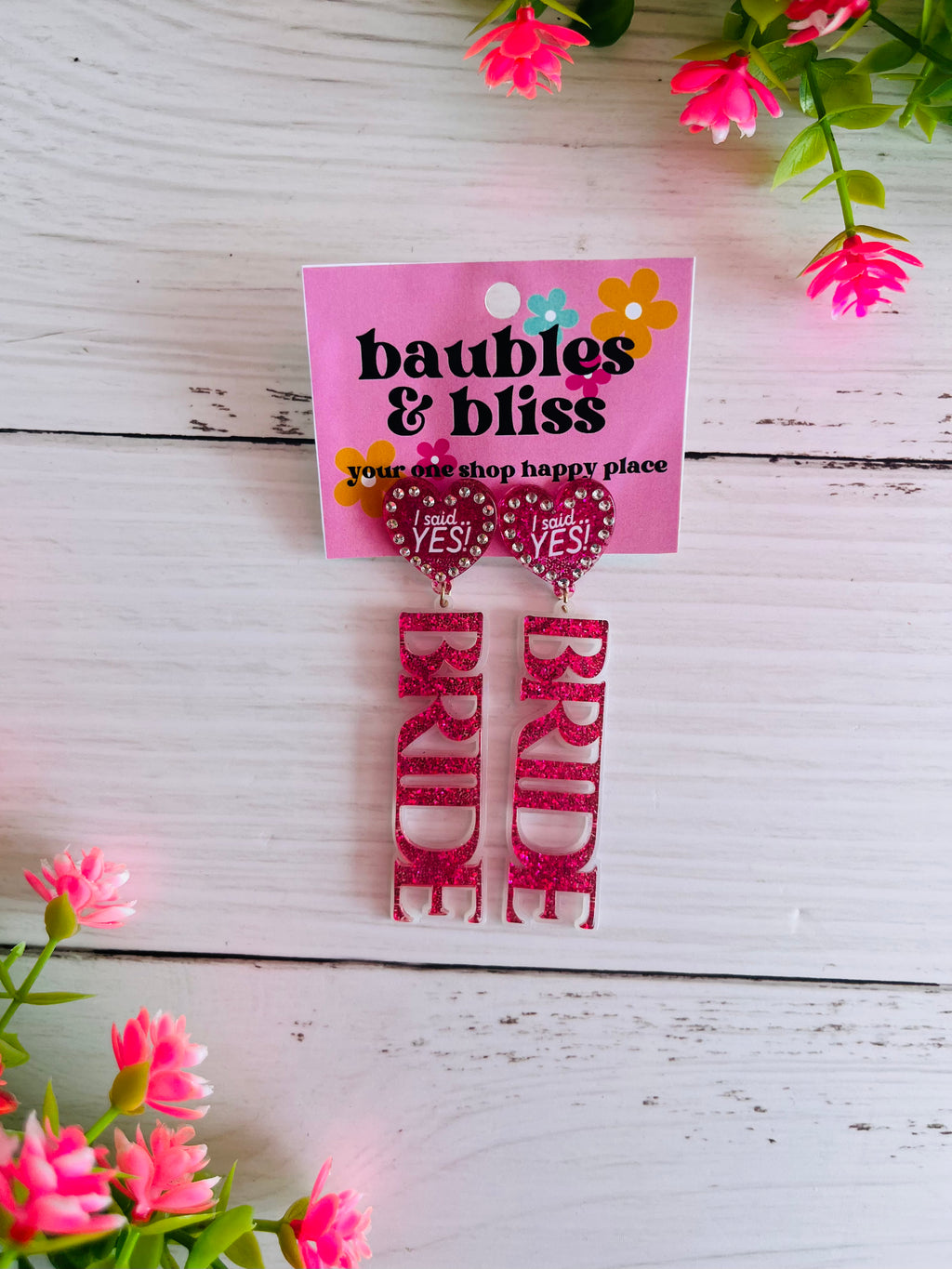 Bride Glitter Pink Earrings