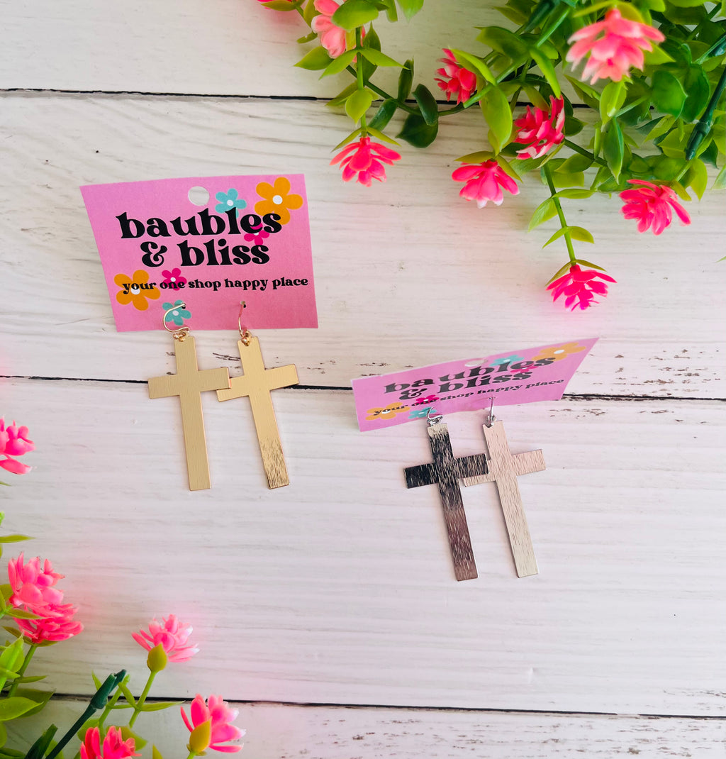 Keep The Faith Cross Metal Earrings