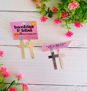 Keep The Faith Cross Metal Earrings