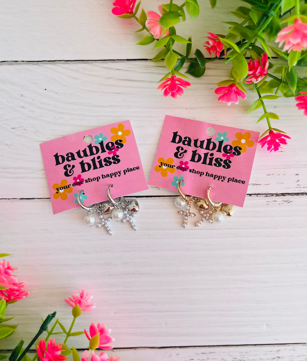 Charming Cross Huggie Earrings