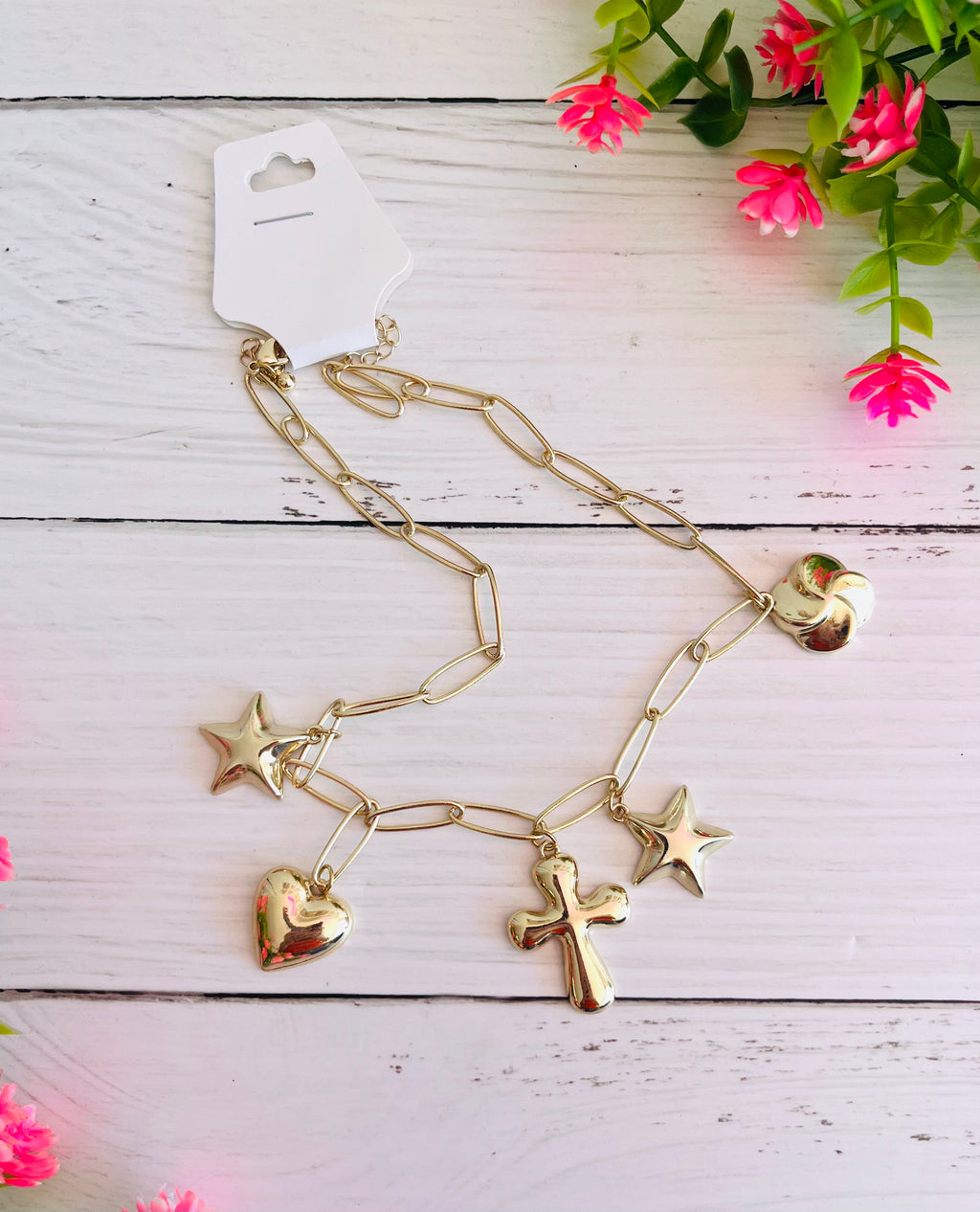 Cheerful Day Puffy Gold Charm Necklace