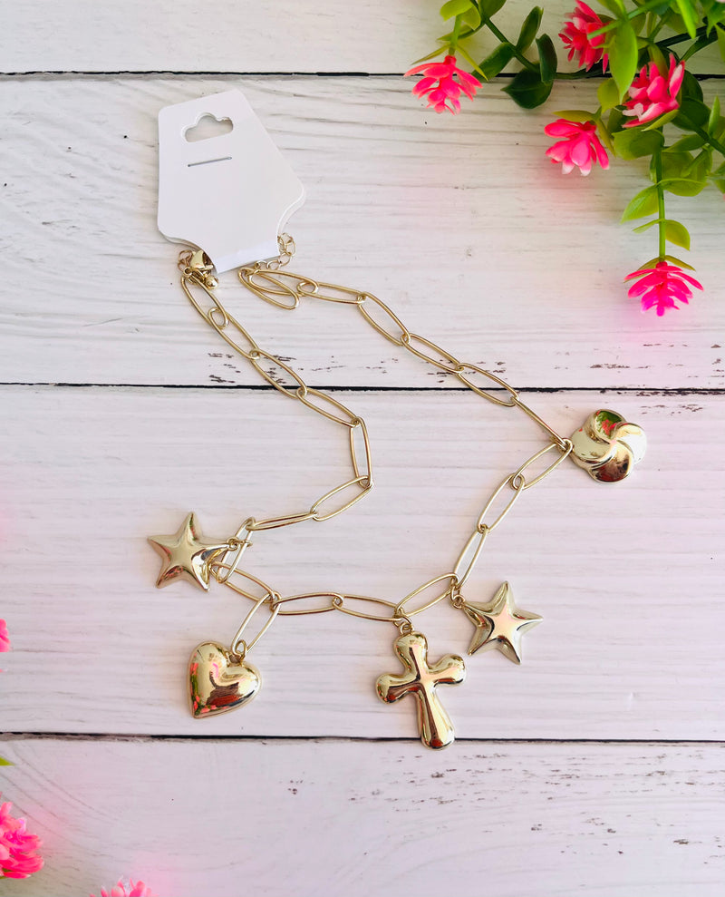 Cheerful Day Puffy Gold Charm Necklace
