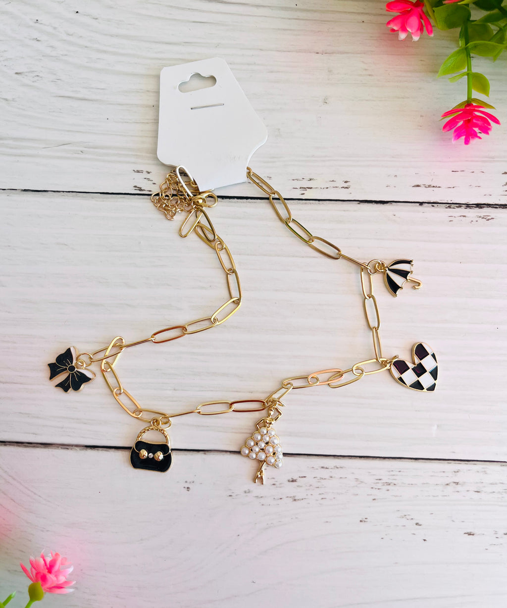 Chic Couture Black and White Charm Necklace