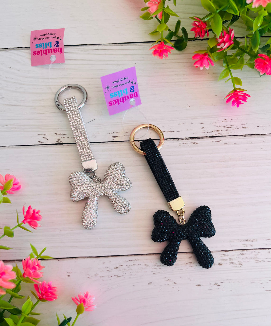 All Blinged Out Glitzy Bow Bag Charm Keychain