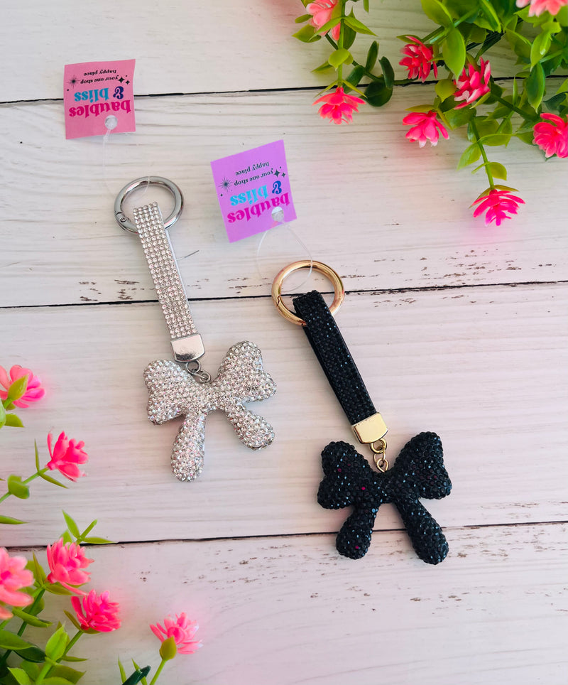 All Blinged Out Glitzy Bow Bag Charm Keychain