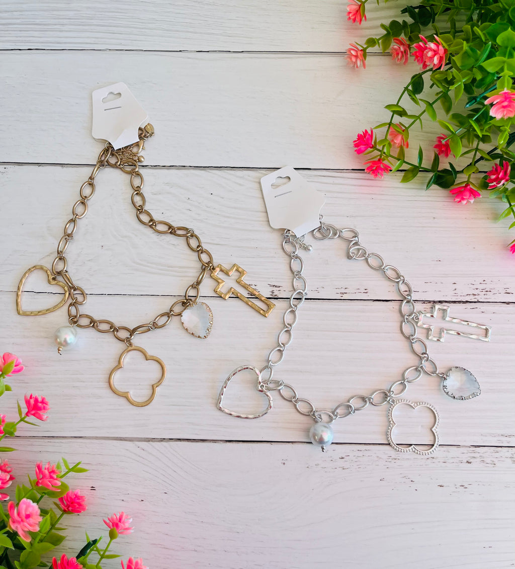 Beauty and Grace Pearl & Crystal Charm Necklace