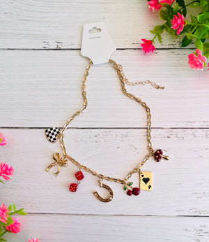 Poker Face Red Accent Charm Necklace