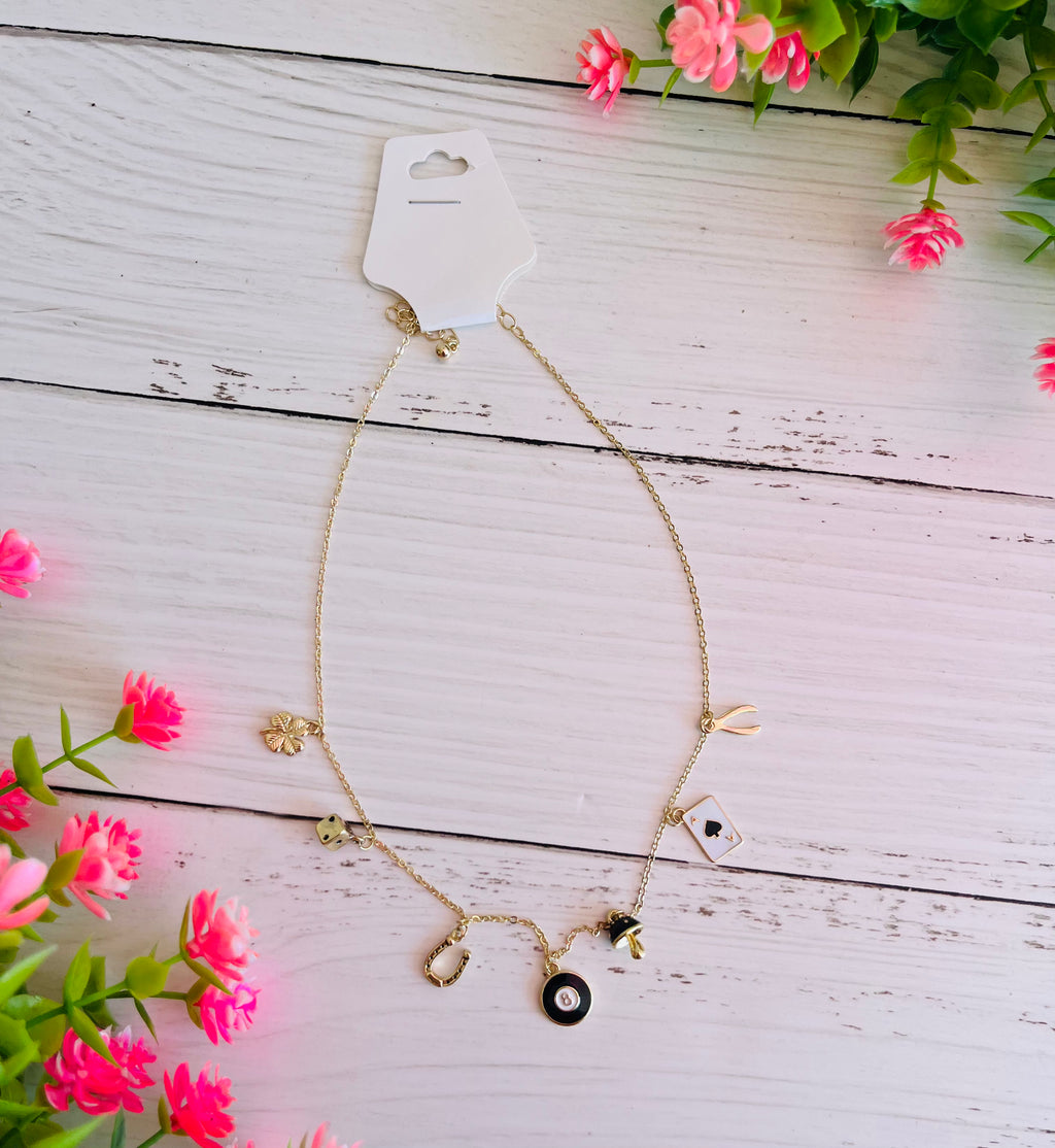 Lots of Luck Black & White Dainty Charm Necklace