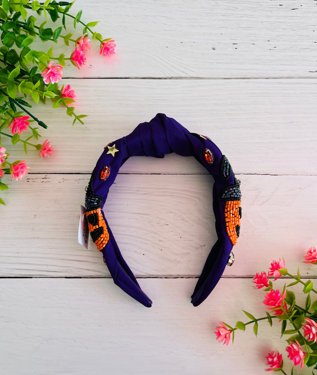 Halloween Please Pumpkin Beaded Gem Headband