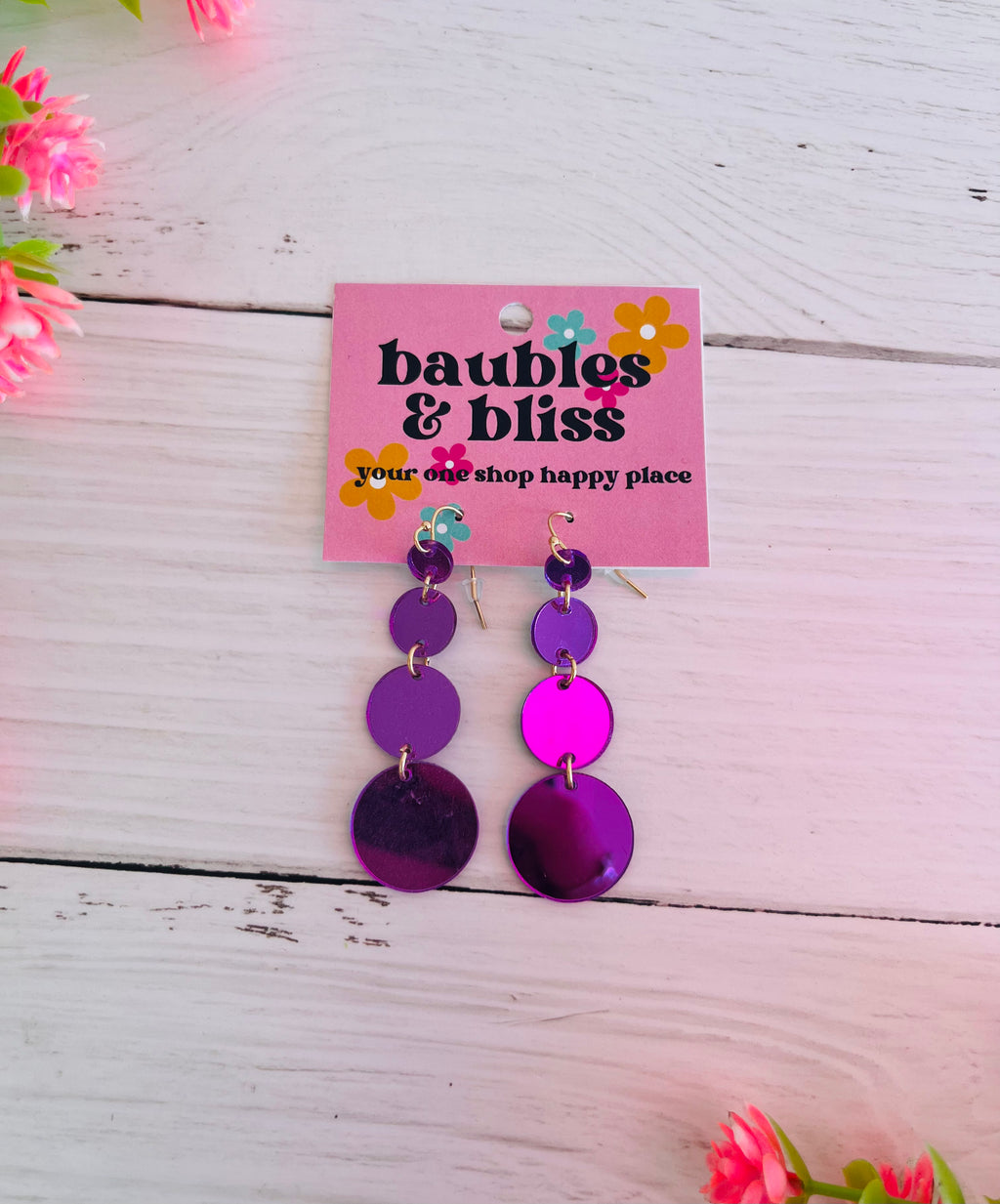 Purple Spirit Mirrored Circle Earrings