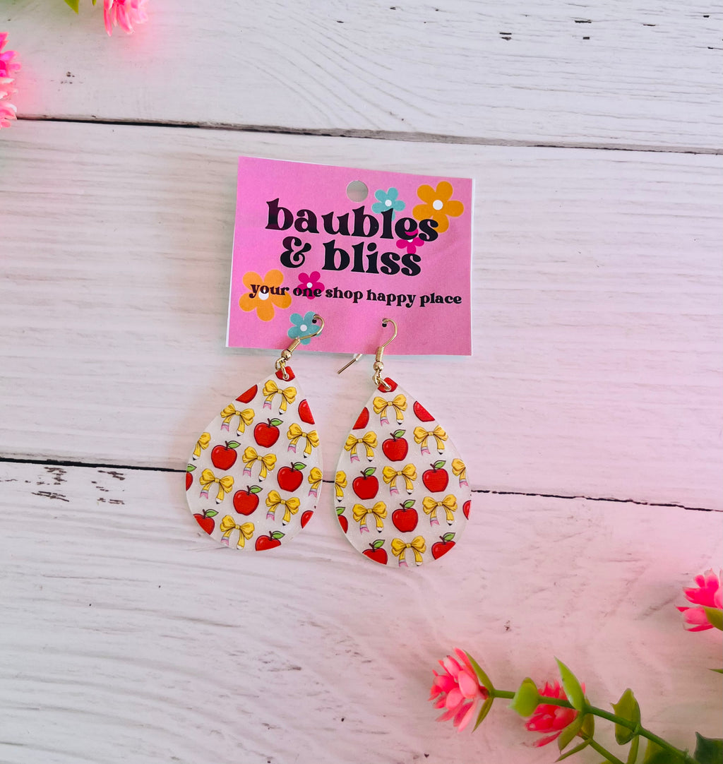 Apples & Bows Teacher Teardrop Earrings
