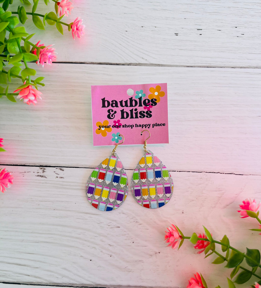 Colorful Day Colored Pencil Teardrop Earrings