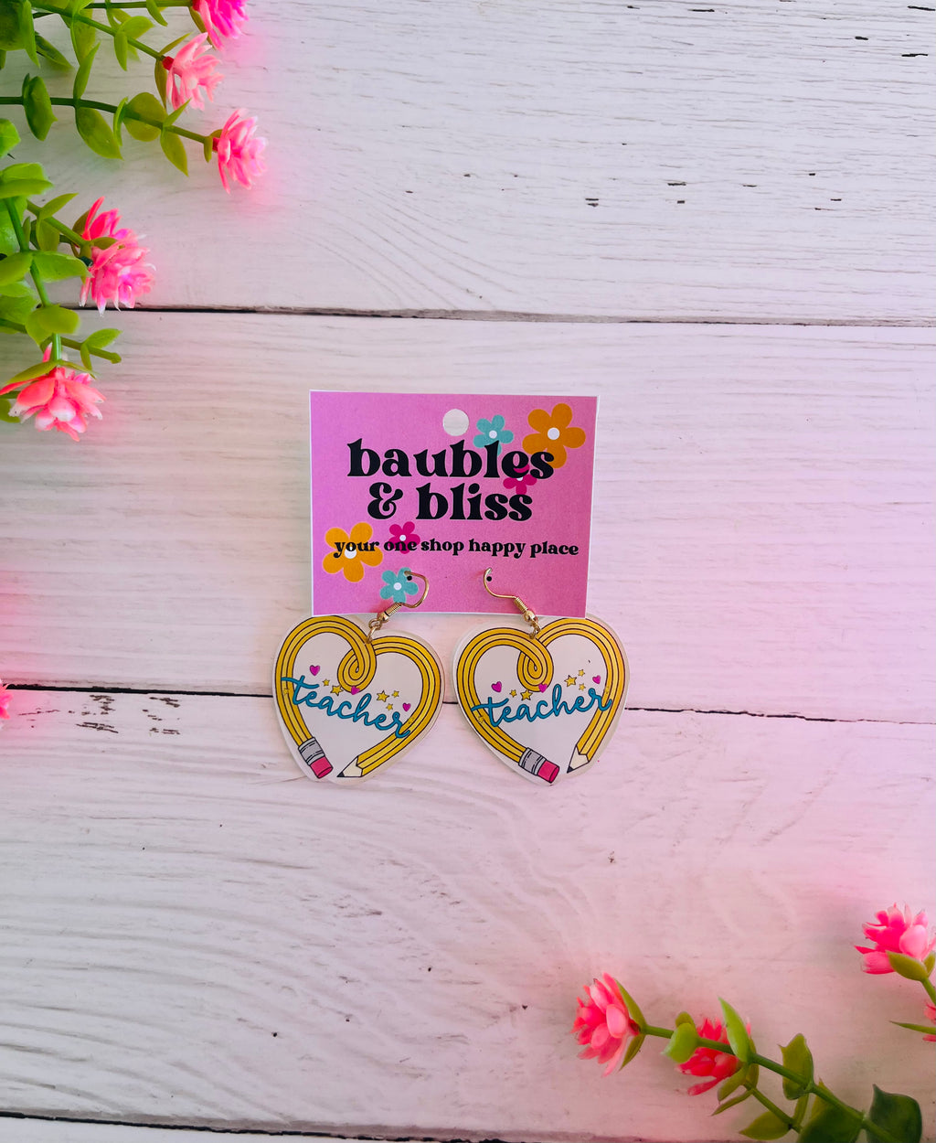 Teacher Pencil Heart Earrings