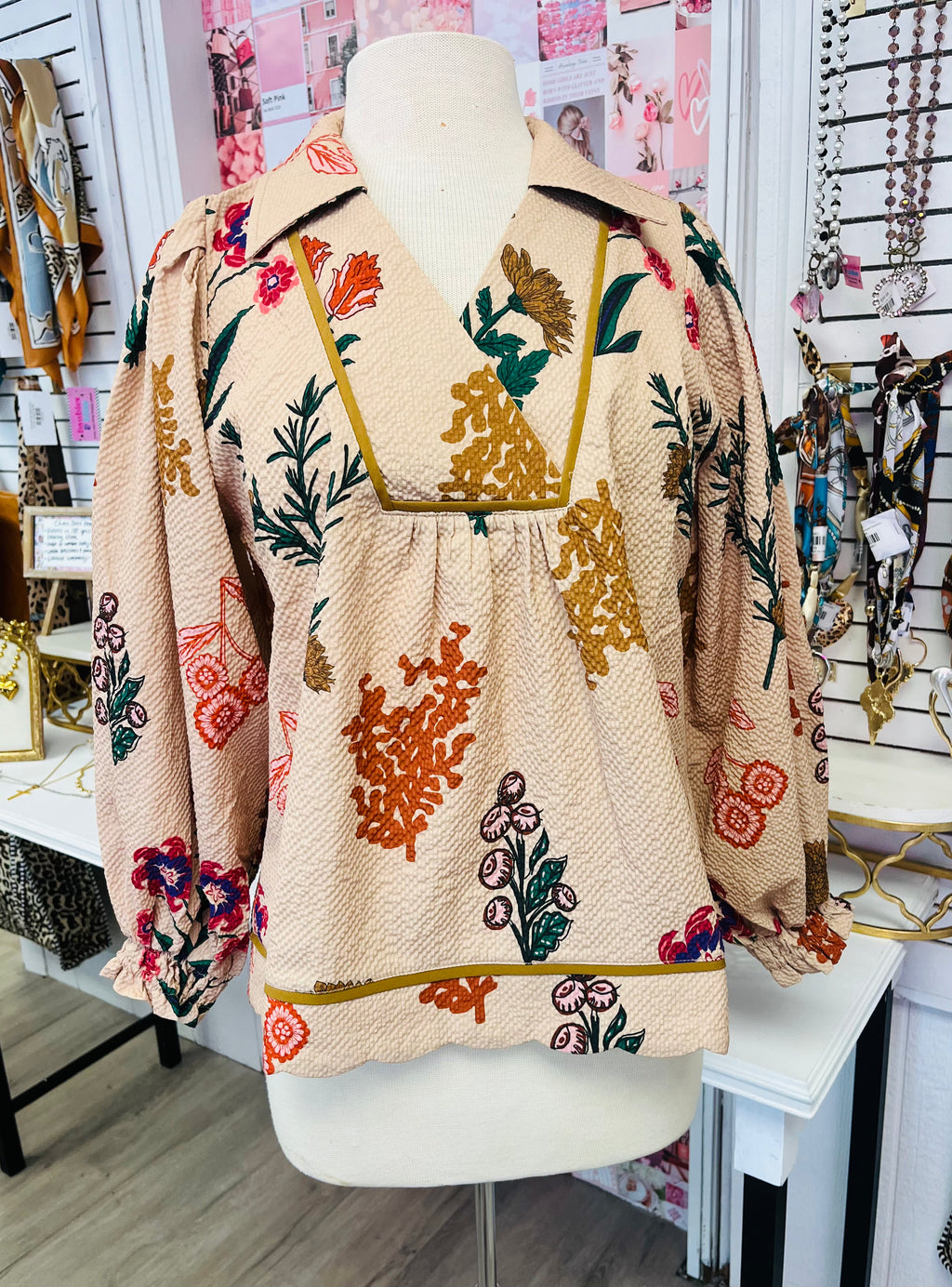 Flirty in the Fall Colorful Taupe Top