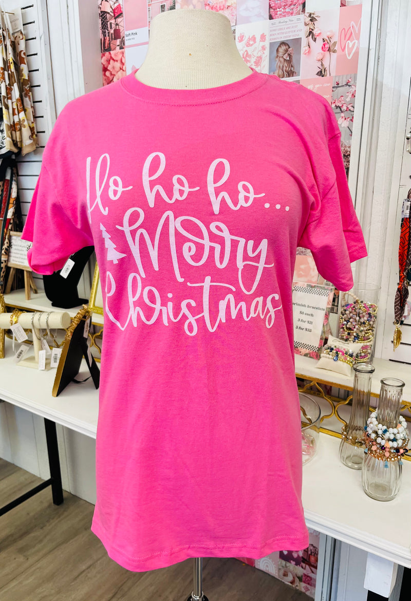 Ho Ho Ho Merry Christmas Pink Tee