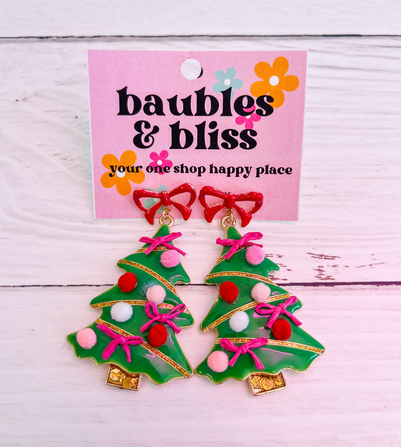Adorned Bows Christmas Tree Earrings