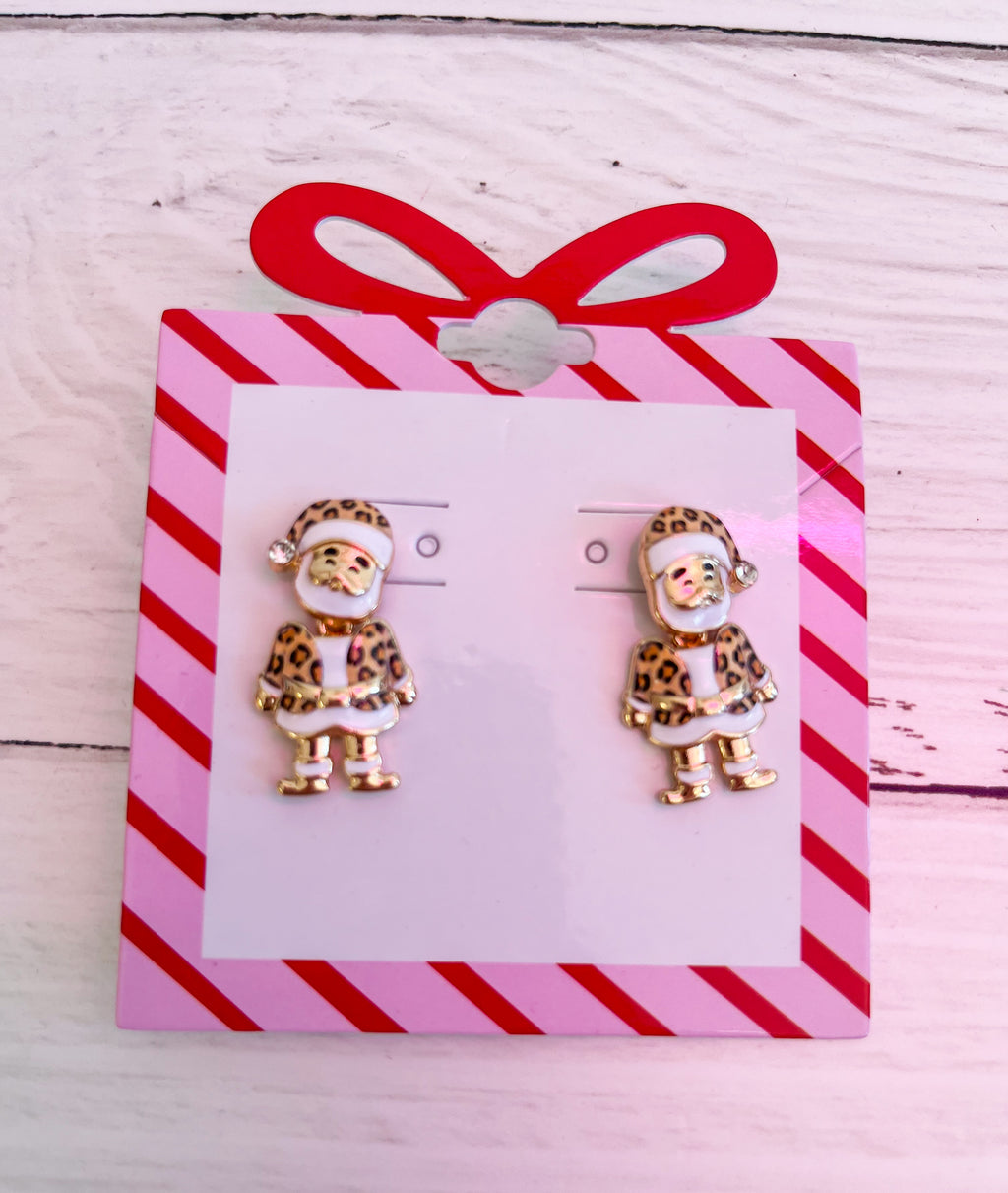 Boujee Santa Leopard Stud Earrings
