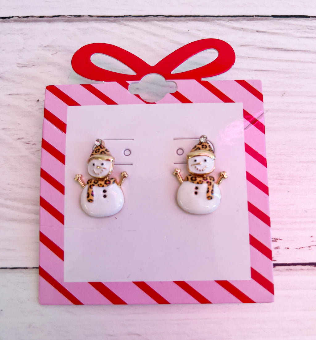 Glam Snowman Leopard Stud Earrings