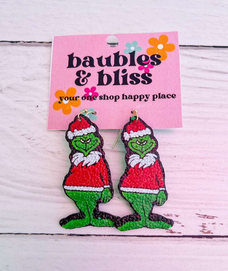 Grinch Please Canvas Earrings