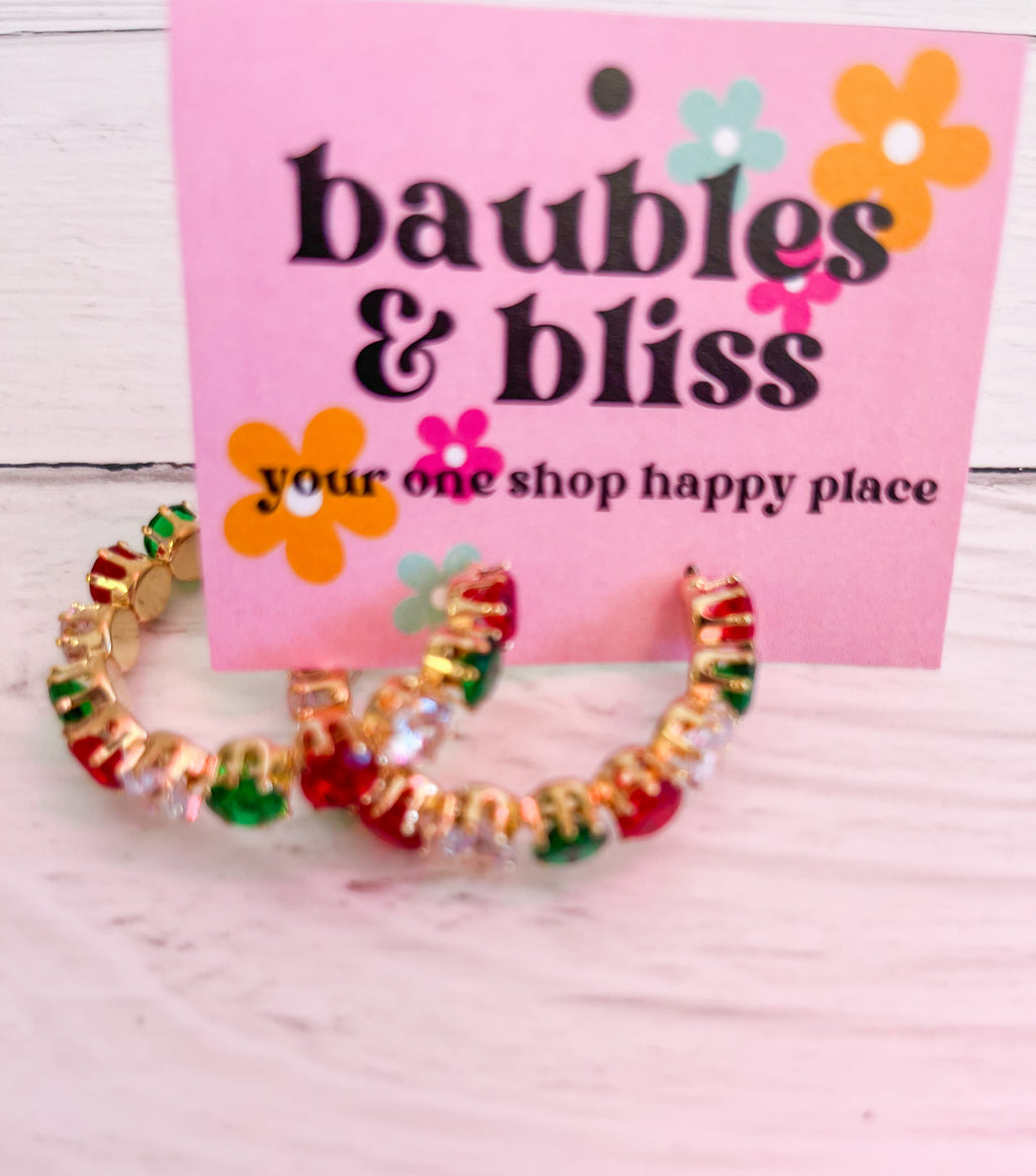 Haul Out The Holly Crystal Hoop Earrings