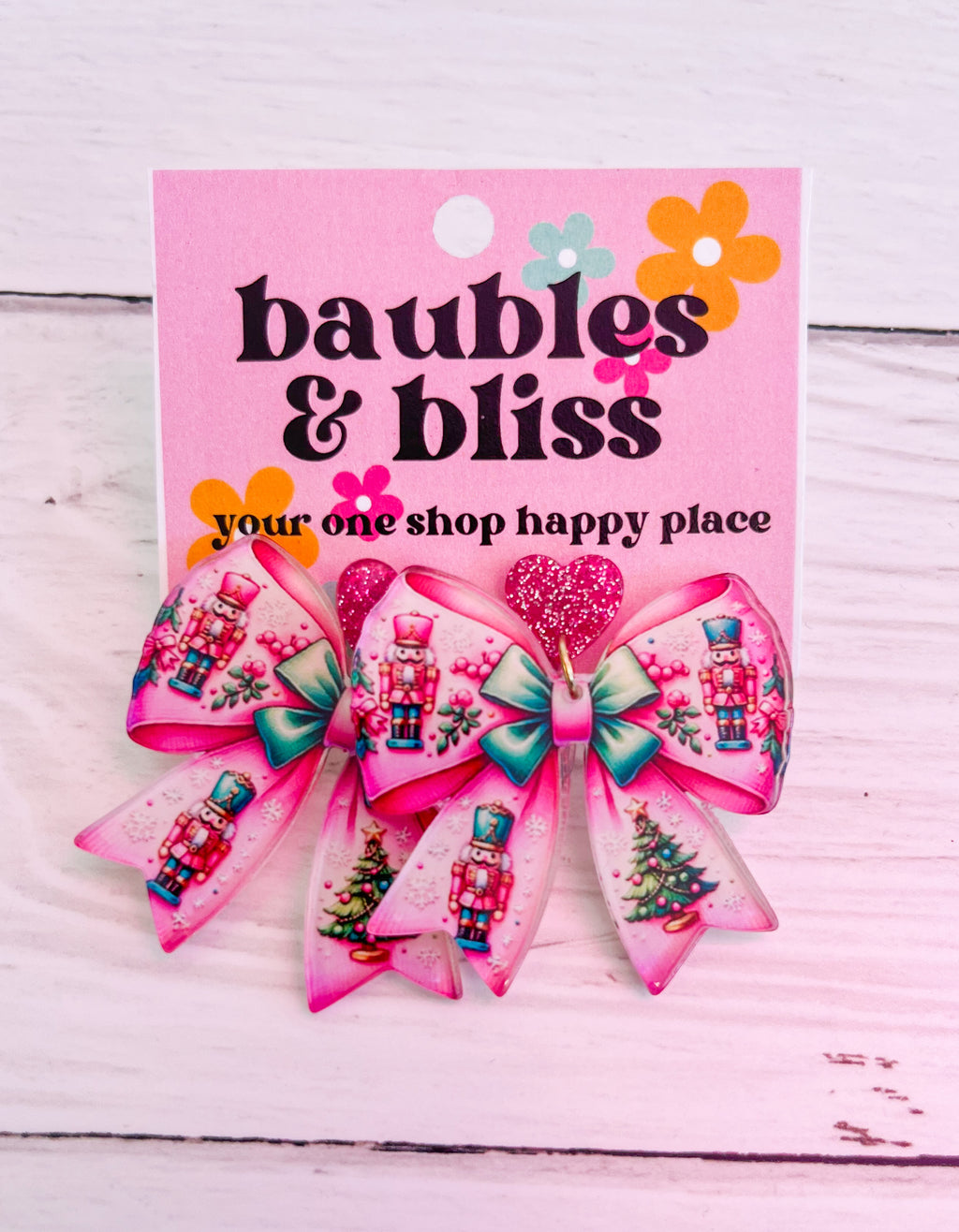 Nutcracker Bow Glitter Earrings