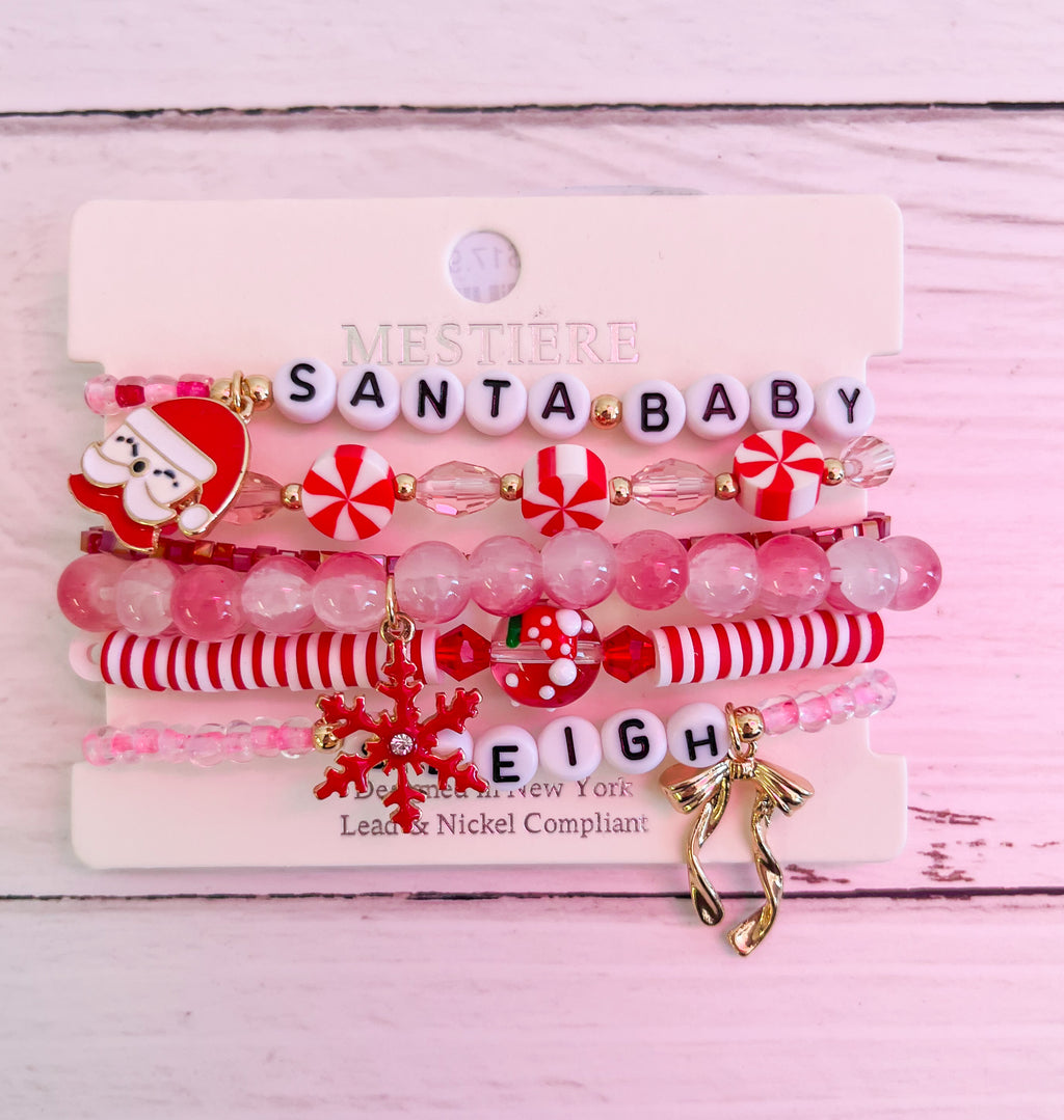 Santa Baby Charm Beaded Bracelet Stack