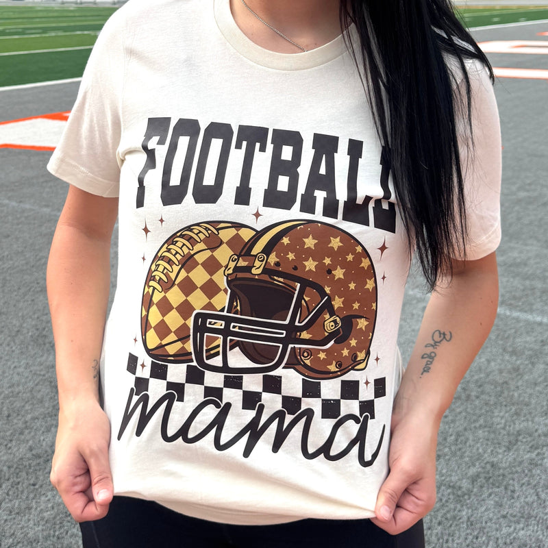 Brown Checkered Football Mama Graphic Tee