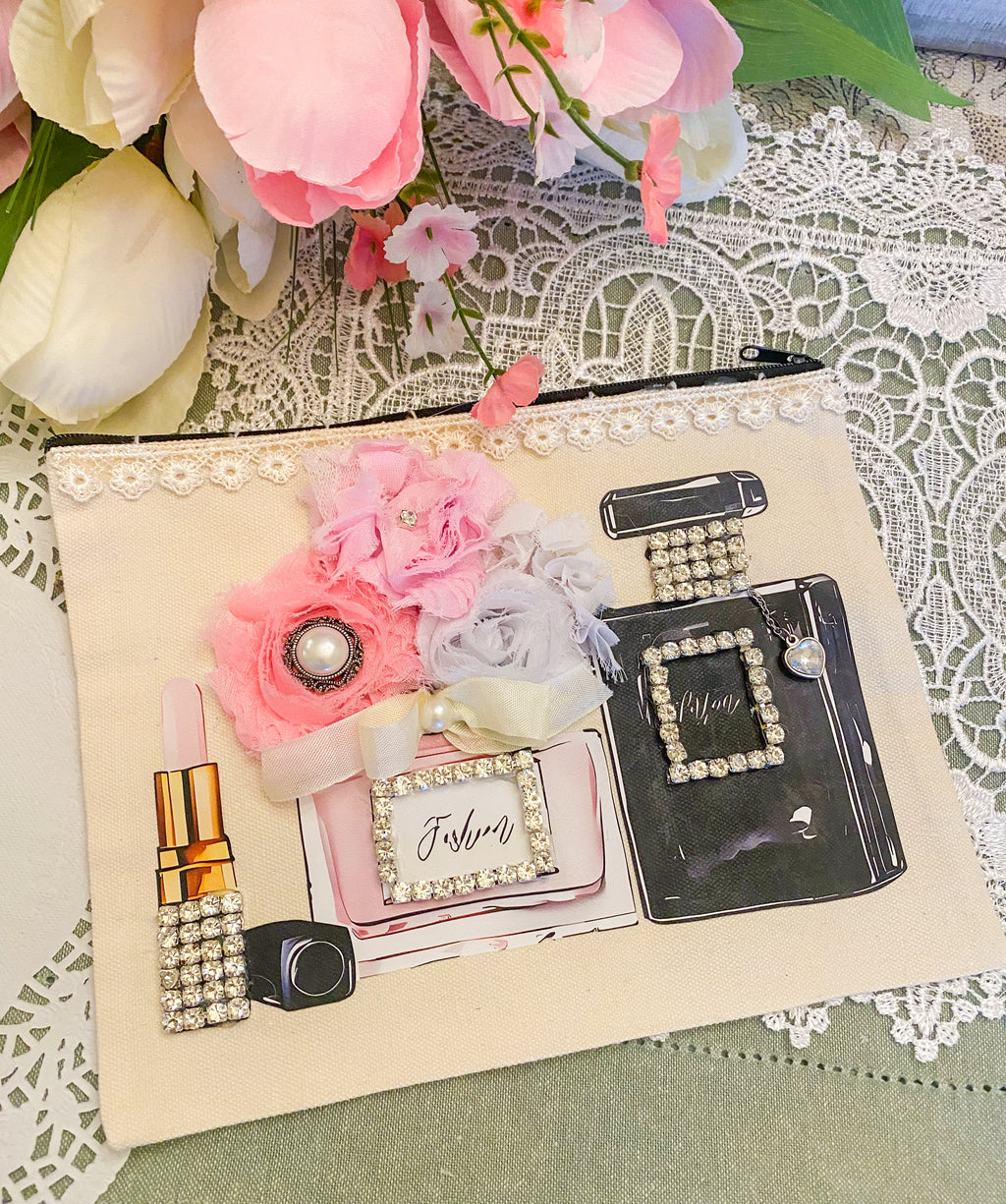 Creations By Kim - Couture Glam Adorned Makeup Bag One of A Kind