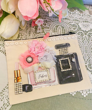 Creations By Kim - Couture Glam Adorned Makeup Bag One of A Kind