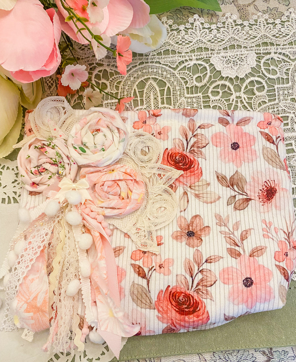 Creations By Kim - Rose Garden Adorned Makeup Bag One of A Kind