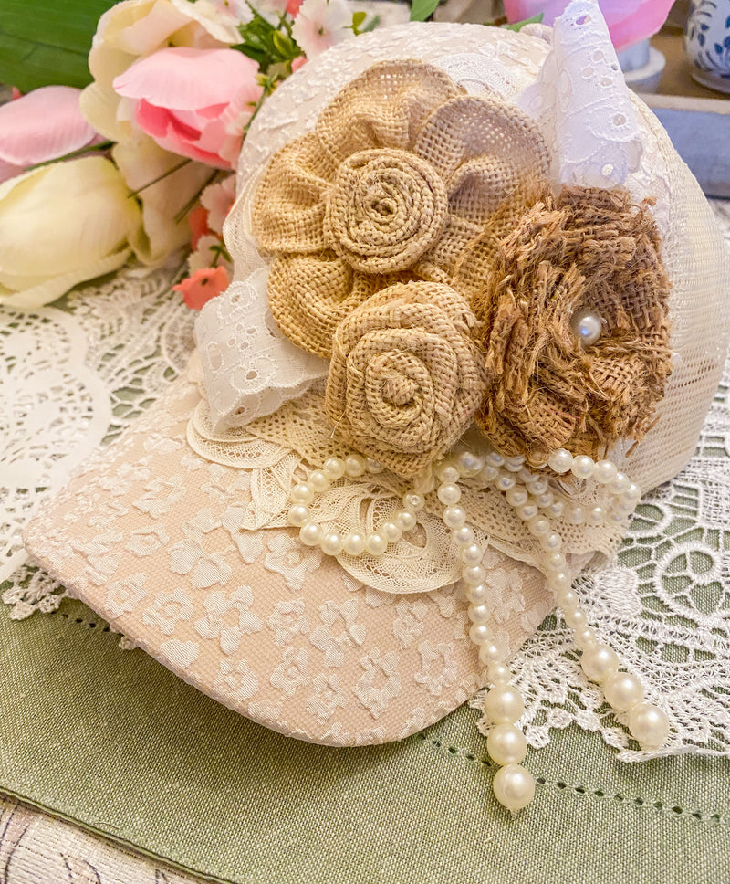 Creations By Kim - Vintage Glam Cream Lace Hat One of a Kind