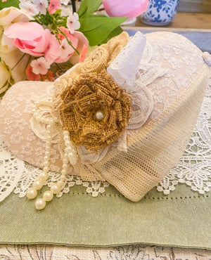 Creations By Kim - Vintage Glam Cream Lace Hat One of a Kind
