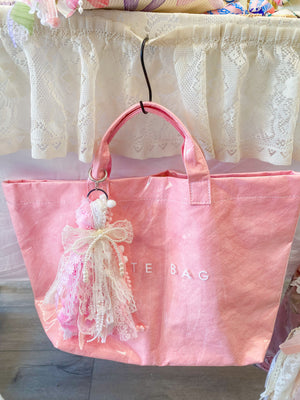 Creations By Kim - Pink Bliss Adorned Vinyl Tote Bag One of a Kind