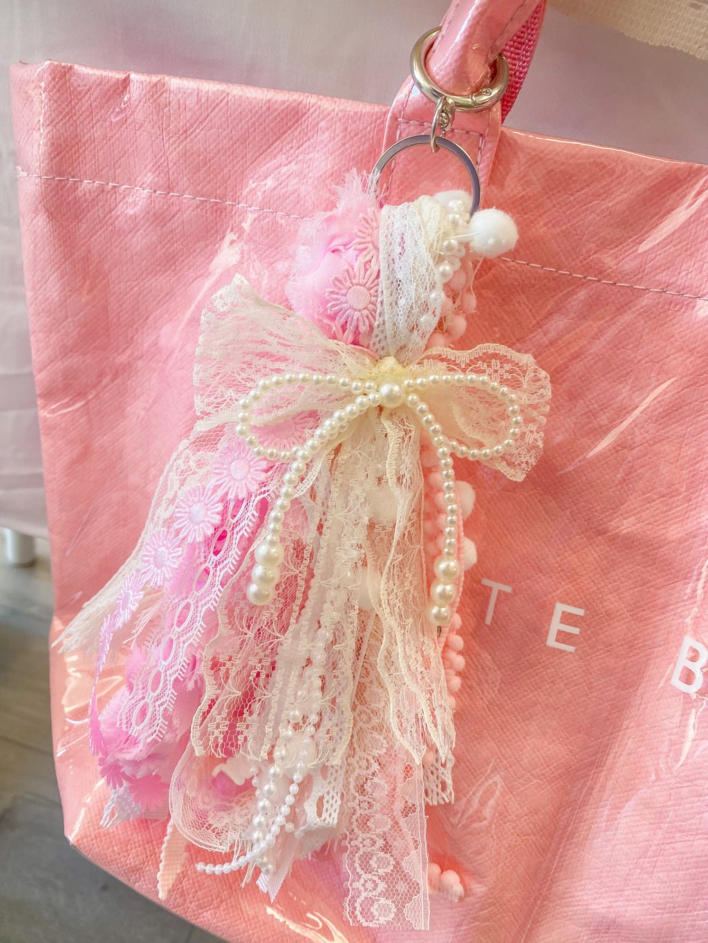 Creations By Kim - Pink Bliss Adorned Vinyl Tote Bag One of a Kind