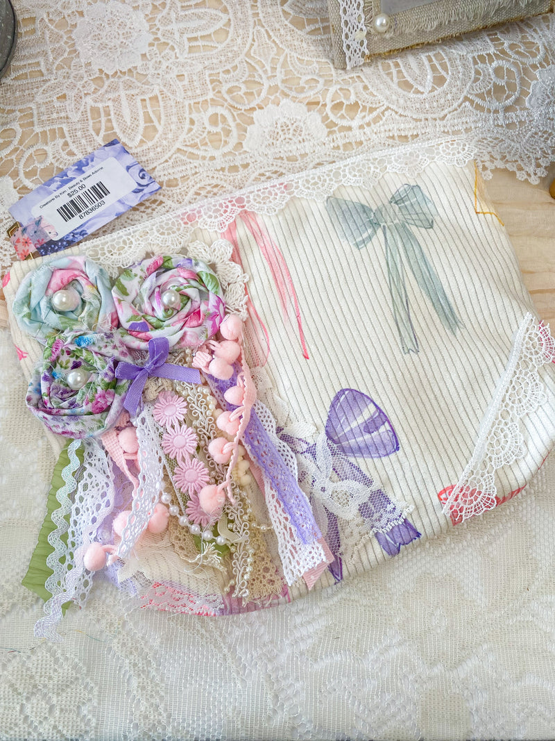 Creations By Kim - Beauty & Bows Adorned Makeup Bag One of A Kind