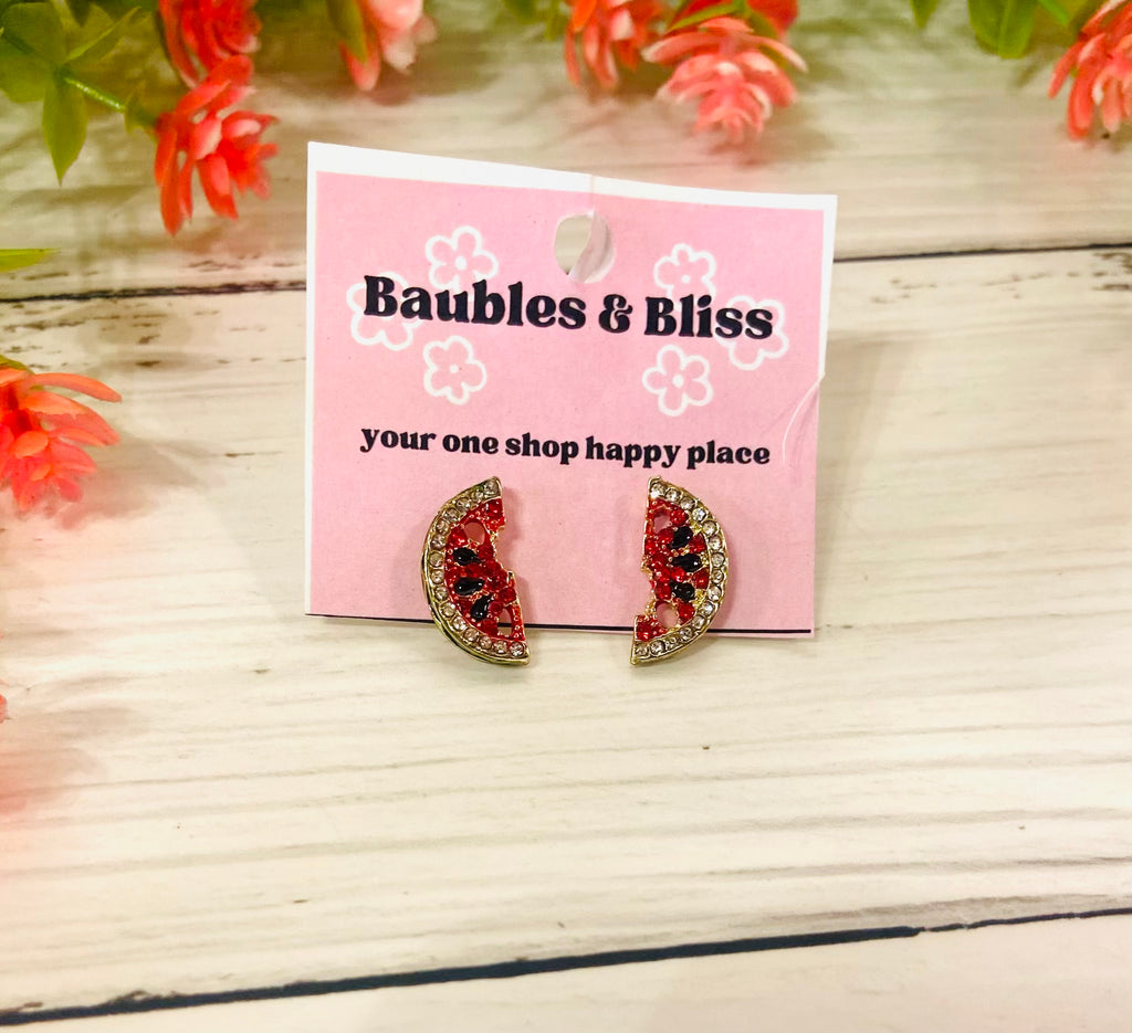 Watermelon Lovin' Bling Stud Earrings