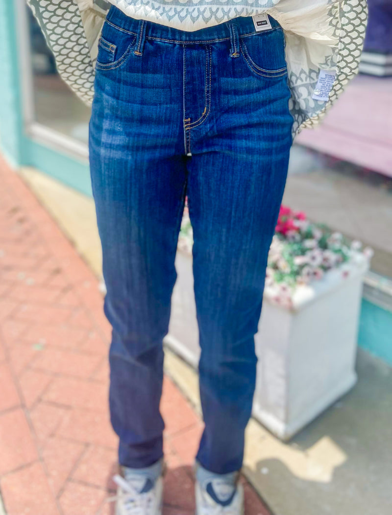 Tiffany - HW Pull On Double Cuff Slim Dark Wash Judy Blue Jeans