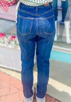 Tiffany - HW Pull On Double Cuff Slim Dark Wash Judy Blue Jeans