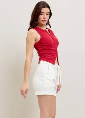 Delilah - White HW Cuff Jogger Judy Blue Shorts