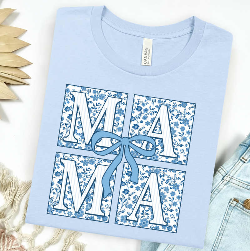 Blue Floral Mama Square Graphic Tee